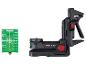 Support de niveau laser et plaque cible verte avec mesures.