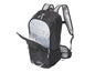 Un sac à dos noir ouvert avec des panneaux en mesh et le logo Crivit.