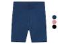 Shorts en jersey bleu marine, disponibles aussi en noir et rose pâle à motifs.