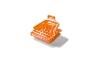 Matelas gonflable orange avec dossier, plié en deux.