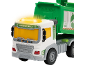 Camion poubelle jouet vert et blanc avec l'inscription « GARBAGE TRUCK » et des lumières allumées