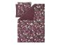 Housse de couette et taie d'oreiller avec motif floral sur fond bordeaux.