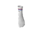 Chaussette de sport blanche avec des rayures rouges et bleues et un texte noir.