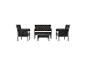 Ensemble de mobilier de jardin en rotin noir avec deux sièges individuels, un canapé deux places et une table basse.