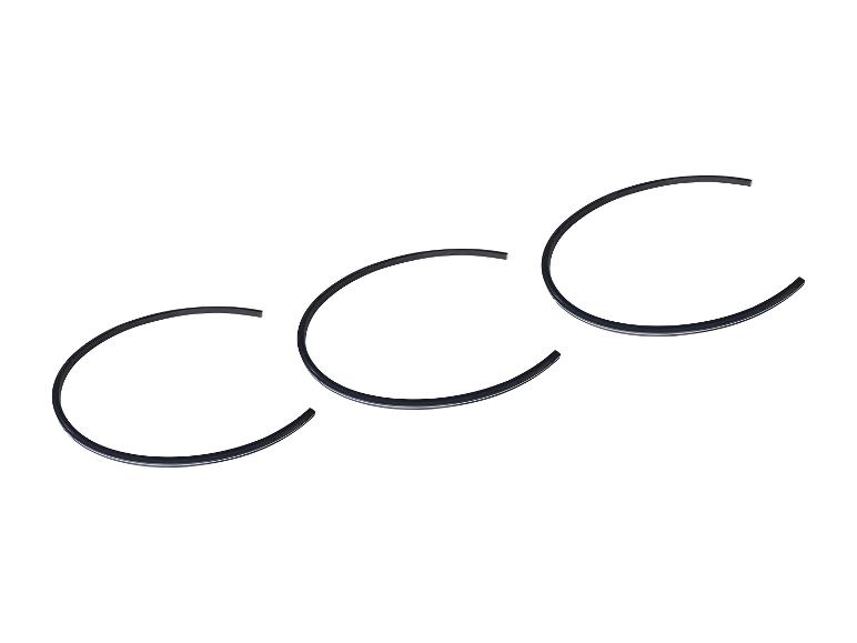 Trois joints en caoutchouc noirs semi-circulaires sur fond blanc