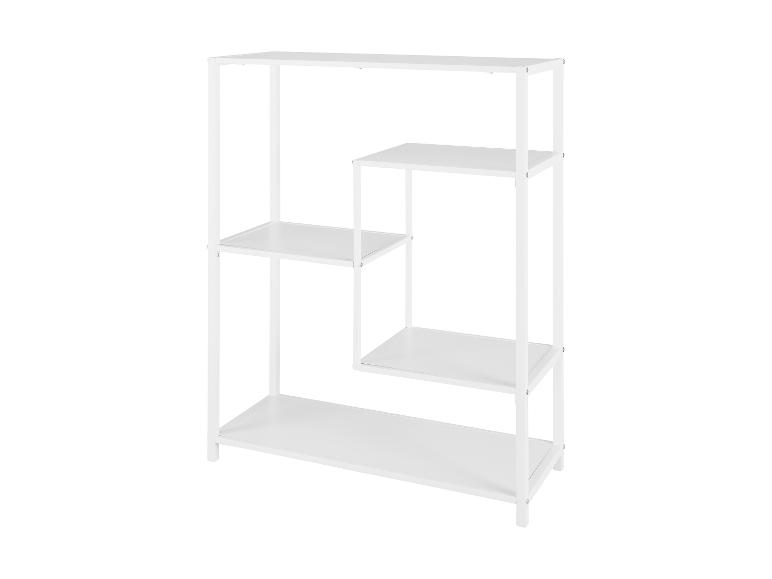 Une étagère blanche moderne avec quatre tablettes.