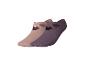 Deux paires de chaussettes style ballerine en beige et violet avec des lanières croisées.