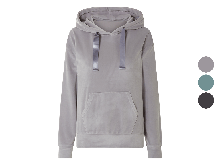 Sweat-shirt à capuche gris doux disponible en plusieurs couleurs.