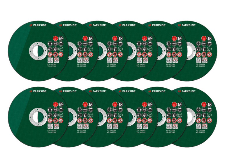 Douze disques de meulage et de coupe Parkside pour le métal.