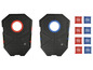 Deux cibles noires Playtive avec des anneaux rouges et bleus, six sacs de haricots en rouge et bleu.