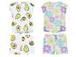Pyjamas enfant : hauts et shorts imprimés avocats et fleurs.