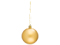 Boule de Noël dorée avec ficelle, suspendue sur fond blanc.