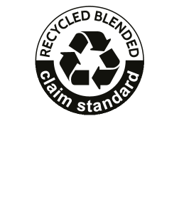 Sceau Recycled Blended Claim Standard avec symbole de recyclage, indiquant « Contient 20 % de polyester recyclé certifié RCS. Certifié par CU 851646. www.RecycledClaim.org »