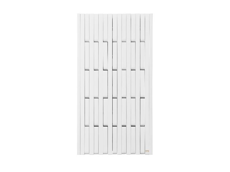 Radiateur panneau vertical blanc au design moderne, avec sections encastrées alternées.