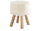 Tabouret blanc en fausse fourrure avec pieds en bois
