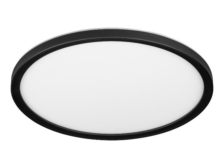 Plafonnier rond avec cadre noir.
