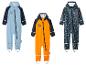Trois combinaisons de pluie pour enfants avec des imprimés animaux.