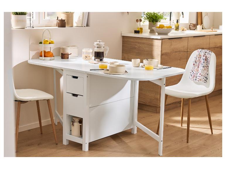 Table pliante blanche LIVARNO® avec tiroirs dans une salle à manger lumineuse.