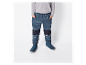 Vêtements pour enfants : Pantalon bleu marine avec détails noirs et bottes bleues.
