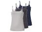 Trois débardeurs pour femmes en gris clair, gris foncé et bleu marine.
