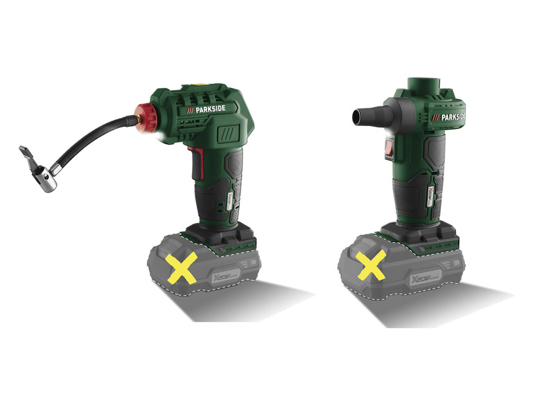 Deux gonfleurs à air sans fil Parkside X20V Team.