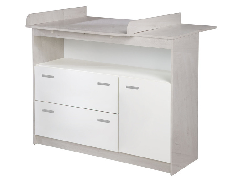 Une commode à langer avec deux tiroirs.
