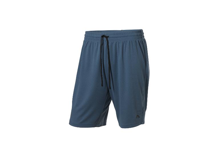 Short de sport bleu pour homme avec cordon de serrage noir à la taille.