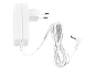 Adaptateur secteur blanc avec prise européenne et câble enroulé avec connecteur DC.