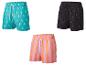 Shorts de bain : imprimés perroquets, flamants roses et rayures rose et orange.
