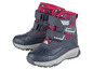 Deux paires de bottes d'hiver bleues avec un imprimé léopard rouge.