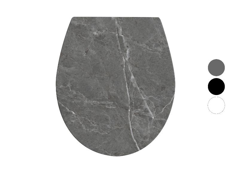 Abattant de toilettes gris effet marbre avec des options de couleur unie.