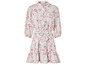 Une robe blanche à imprimé floral rose.