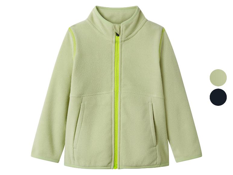 Veste polaire verte avec fermeture éclair et deux options de couleur.