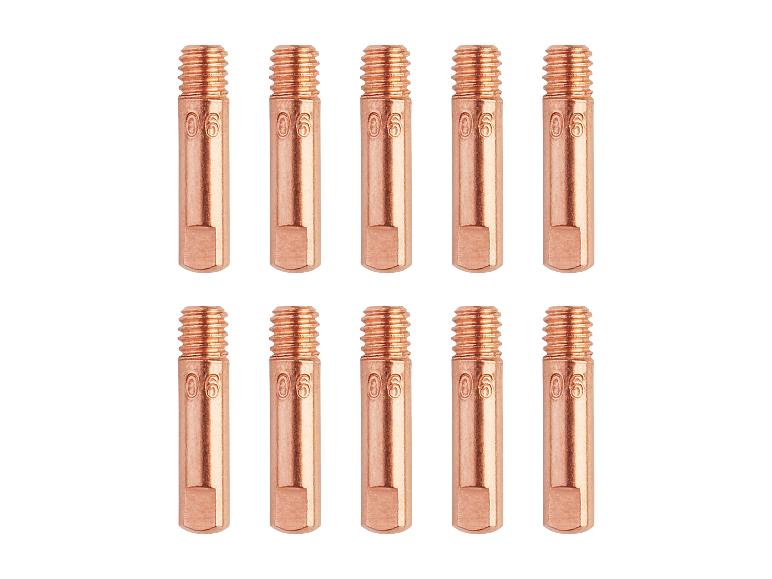 Dix buses de contact en cuivre pour soudage, avec marquage « 06 ».