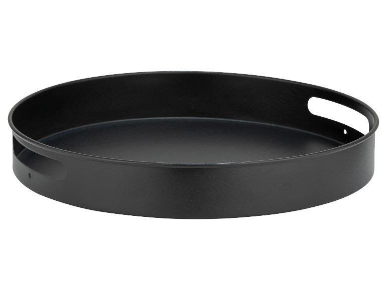 Plateau rond en métal noir avec poignées
