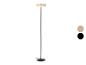 Lampadaire moderne avec un pied noir et un abat-jour circulaire beige, avec options de couleur.