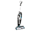 Nettoyeur de sols multifonction noir, blanc et bleu avec brosse rotative