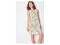 Robe blanche sans manches avec imprimé abstrait vert olive.