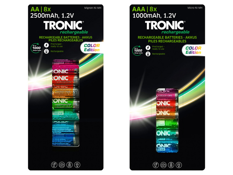 Aller en mode plein écran : TRONIC® Lot de 8 piles rechargeables AA ou AAA, 1,2 V - Image 1