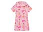 Robe de bain rose à capuche pour enfant, motif baleines et palmiers.