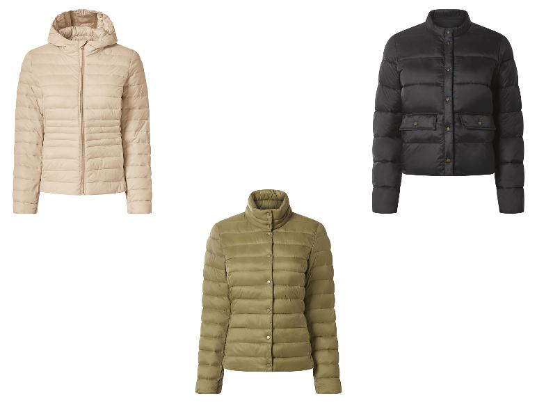 Trois doudounes en beige, noir et vert olive.