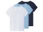 Trois t-shirts à manches courtes : blanc, bleu clair et marine.
