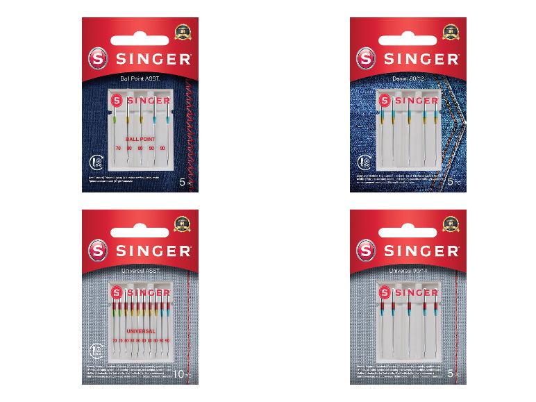 Assortiment d'aiguilles pour machines à coudre pour divers tissus, y compris pointe boule, denim et universelles.