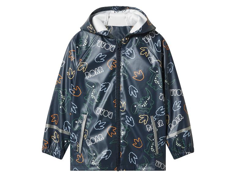 Imperméable enfant bleu foncé avec motif dinosaures et empreintes de pattes