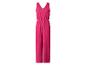 Combinaison longue fuchsia pour femme avec col en V et taille élastiquée.
