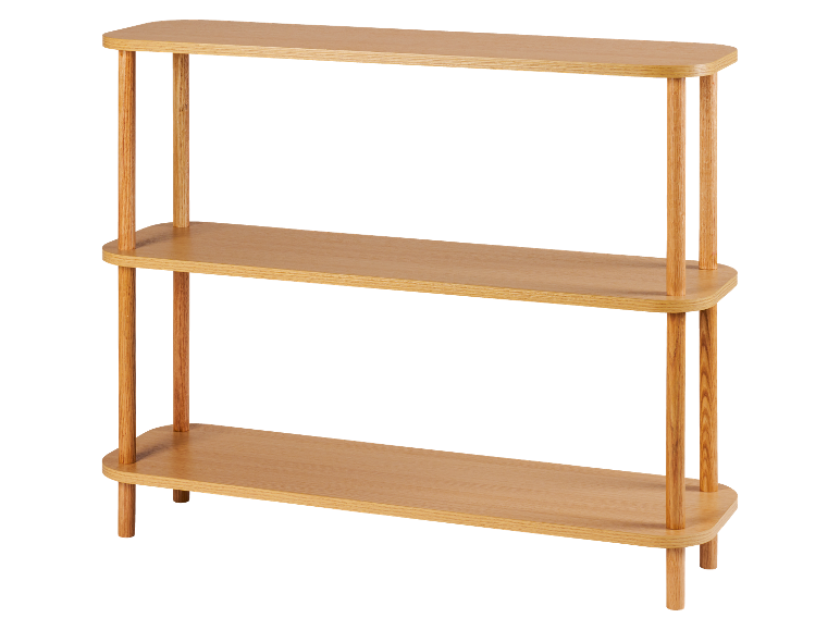 Une étagère en bois à trois niveaux.