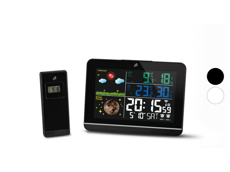 Un ensemble de stations météo sans fil avec un grand écran et un petit appareil portable.
