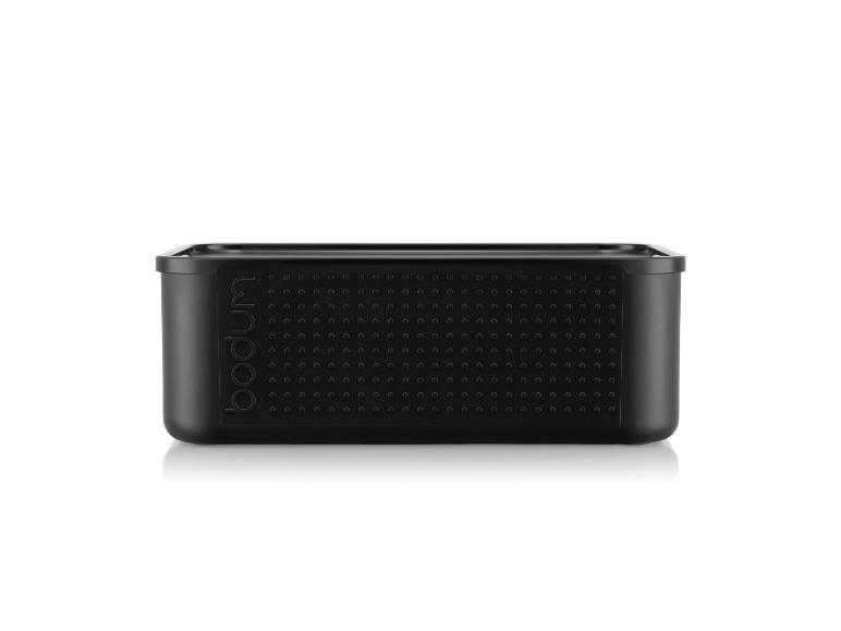 Boîte noire Bodum avec motif perforé sur un côté.