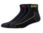 Trois paires de chaussettes CAT noires avec des accents jaunes.