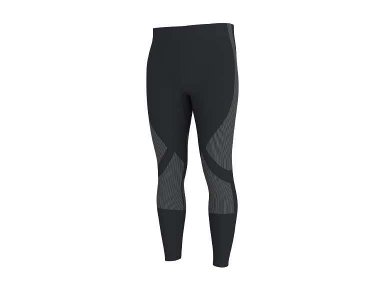 Legging de sport noir avec détails rayés gris.
